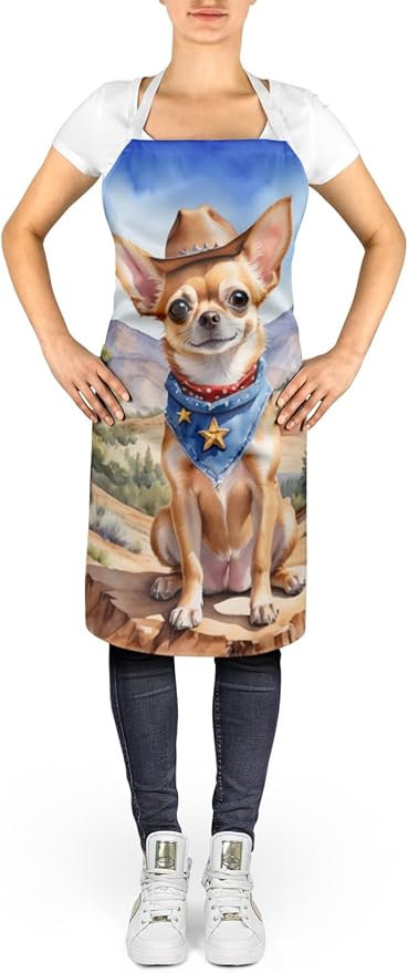 Caroline's Treasures Chihuahua Cowboy Welcome Apron Cooking Kitchen Server Baking Crafts Gardening for Adult Women Men, Unisex, Large, Multicolor
