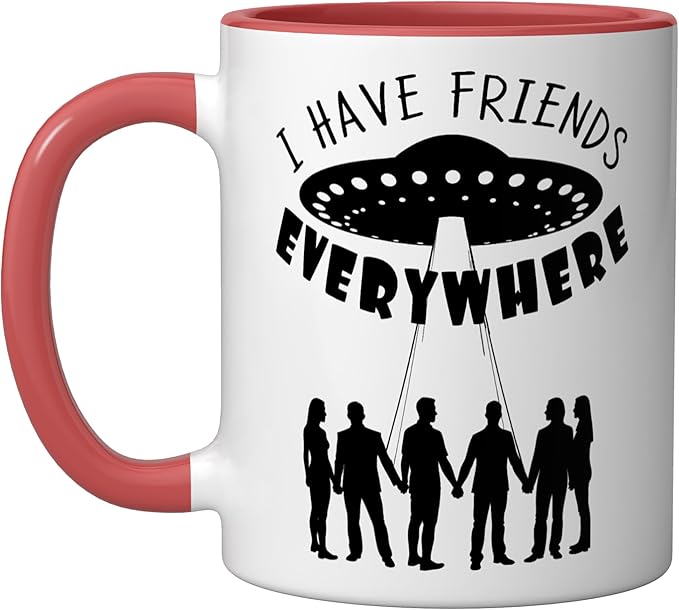 I Have Friends Everywhere UFO Silhouette Graphic Ceramic Mug, Red/White