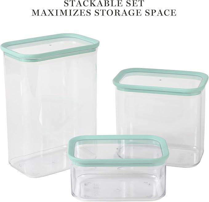 Martha Stewart Langstaff 6 Piece 92 oz, 60 oz, 26 oz Stackable Rectangular Container Set w/Martha Blue Lid