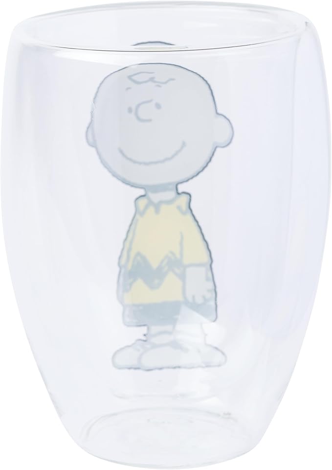 Silver Buffalo Peanuts Featuring Charlie Brown, Snoopy, and Woodstock 2 Pack Double Walled Glass Set, 12.5 Ounces