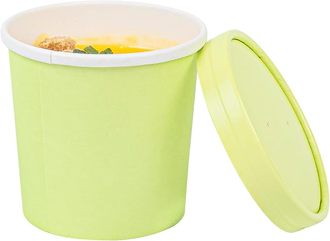 Bio Tek 12 Ounce Disposable Soup Cups, 200 Microwavable Paper Soup Cups - Vented Lids Sold Separately, Hot And Cold Foods, Green Paper To Go Soup Containers, For Desserts Or Treats - Restaurantware