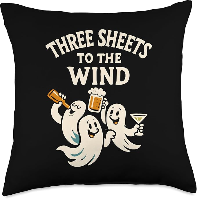 Halloween Beer Wine Drinking Ghosts, Funny, 3 Sheets to Wind Throw Pillow