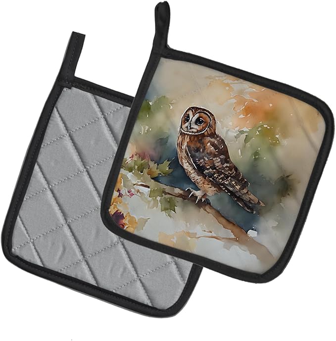Caroline's Treasures Tawny Owl Pair of Pot Holders Kitchen Heat Resistant Pot Holders Sets Oven Hot Pads for Cooking Baking BBQ, 7 1/2 x 7 1/2
