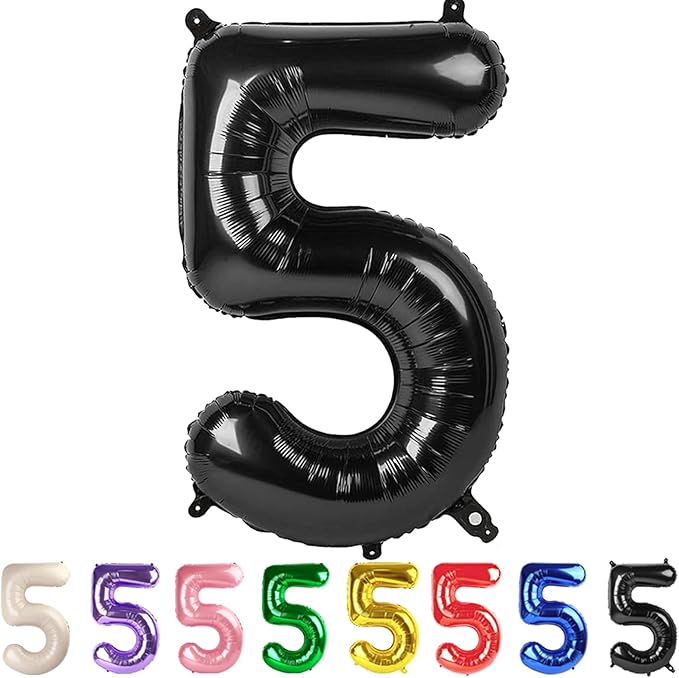 5 Balloon Number Black Party Decorations for Girl Boys, 40 In Big Five Balloons for Engagement, Wedding, Celebration Party, Graduations, Photo Shoot