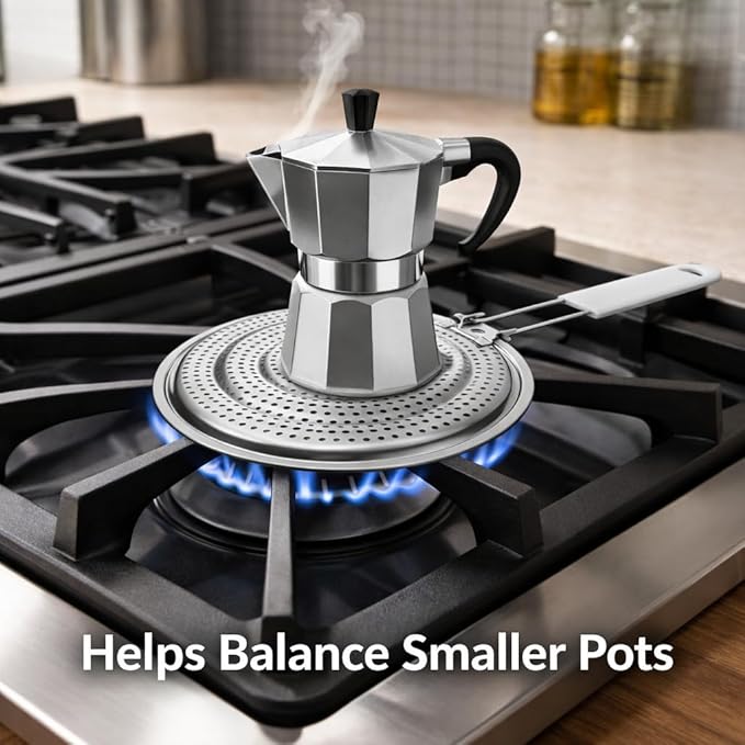HIC Kitchen Heat Diffuser Reducer Flame Guard With Removable Handle, Stainless Steel, Distributes Heat Evenly And Reduces Scorching, For Gas Electric Glass Stovetops, 8.25-Inch, Set of 2