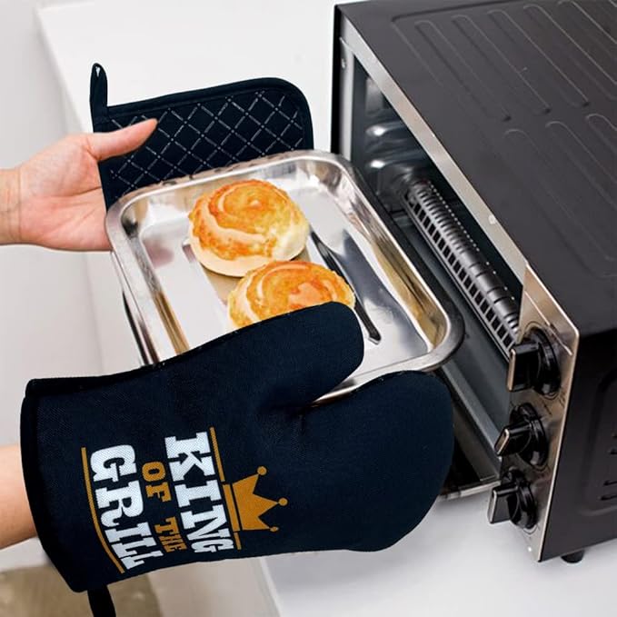 zcyhtqp, King of The Grill, Funny Silicone Non-Slip Oven Mitts and Pot Holders Sets of 2, BBQ Lover Gift, Chef Gift, Kitchen Gift for Men, Father's Day Kitchen Gifts