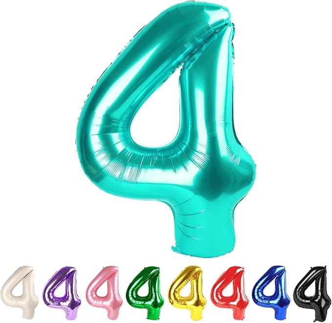Number 4 Balloons 40 In Birthday Decorations, Blue Green Number Balloon Birthday Party Decorations Big Foil Mylar Balloons for Wedding, Celebration, Graduations