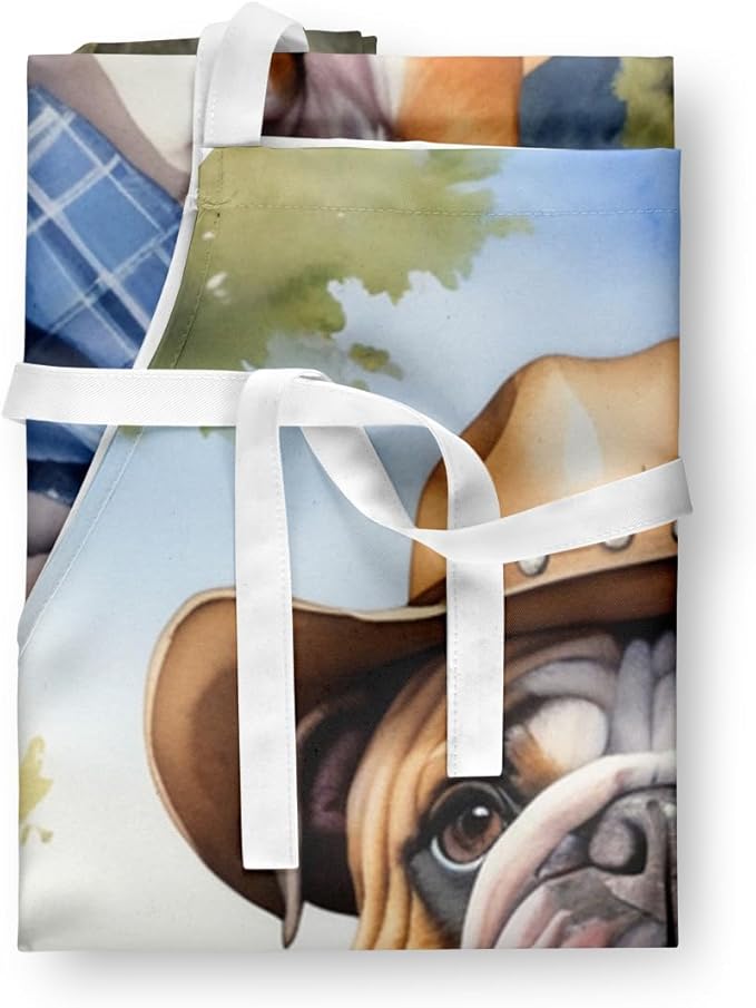 Caroline's Treasures English Bulldog Cowboy Welcome Apron Cooking Kitchen Server Baking Crafts Gardening for Adult Women Men, Unisex, Large, Multicolor