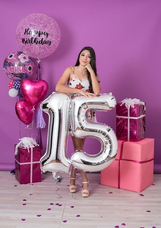 Balloon Numbers 40 Inch 5 Ballon for 5th Birthday Decorations, 15 25 35 50 Big Silver Number Balloons for Wedding Photo Shoot Party Decor