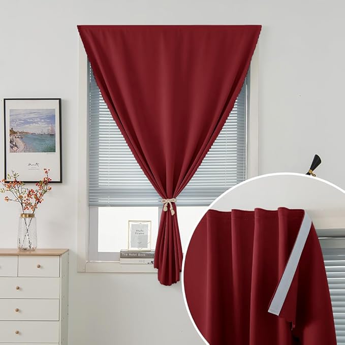 Self Adhesive Curtains, Stick Curtain Blackout Shades Window Cover Curtains for Living Room No Drilling, 59" W X 96" L, Burgundy, 1 Panel