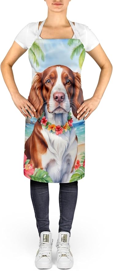 Caroline's Treasures Welsh Springer Spaniel Luau Apron Cooking Kitchen Server Baking Crafts Gardening for Adult Women Men, Unisex, Large, Multicolor