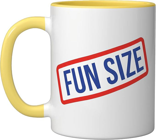 Fun Size Bold Retro Label Funny Candy Snack Humor Ceramic Mug, Yellow/White