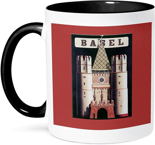 3dRose Basel Luggage Label Reproduction with Castle on Black and Red 11oz Two-Tone Black Mug