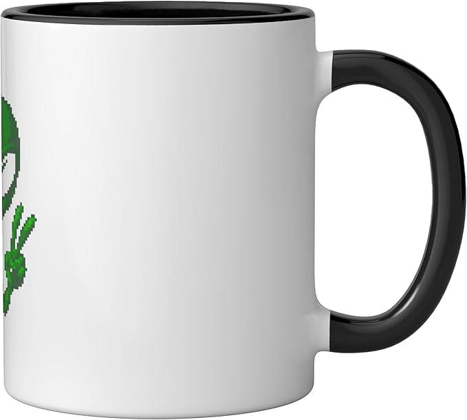Art Alien Peace Sign UFO Ceramic Mug, Black/White