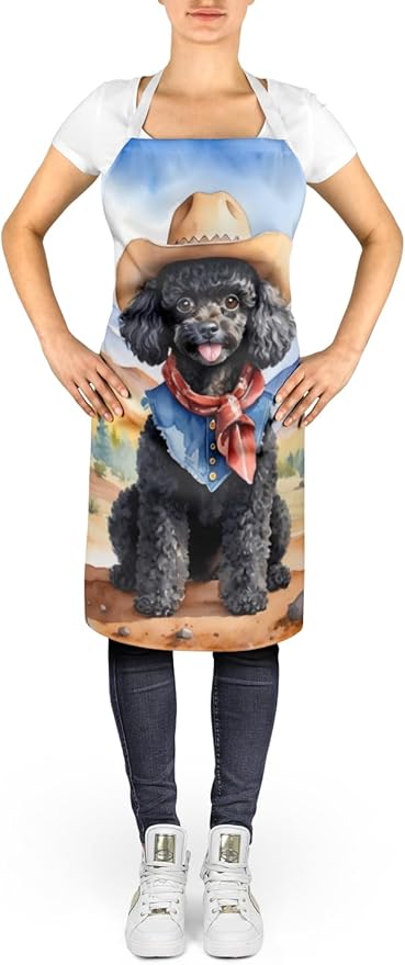 Caroline's Treasures Black Poodle Cowboy Welcome Apron Cooking Kitchen Server Baking Crafts Gardening for Adult Women Men, Unisex, Large, Multicolor