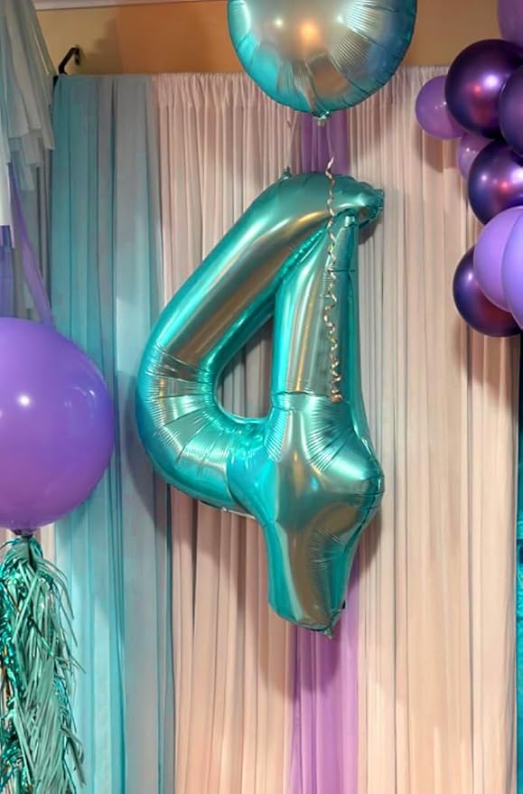 Blue Green Balloon Number 4, Number Balloon for 4th Birthday Decorations, 40 Inch Big Balloons for 4, 14, 40 Wedding Anniversaries Party