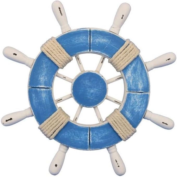 Hampton Nautical Wheel-9-109 Rustic Decorative Ship Wheel, 9", Light Blue and White
