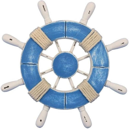 Hampton Nautical Wheel-9-109 Rustic Decorative Ship Wheel, 9", Light Blue and White
