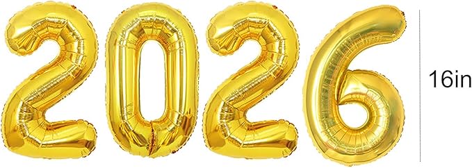 16 Inch 2026 Balloons Number 2026 Foil Balloons for New Years Eve Party Supplies Anniversary Party Graduation Decorations Home Office Decoration, Gold