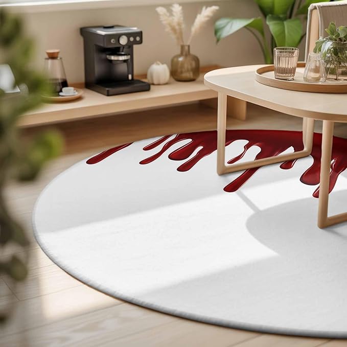 Washable Round Area Rug Halloween Pattern Circle Rugs Floor Carpet for Living Room Bedroom, Horror Red Fluid Style Soft Non Slip Round Rug 3ft