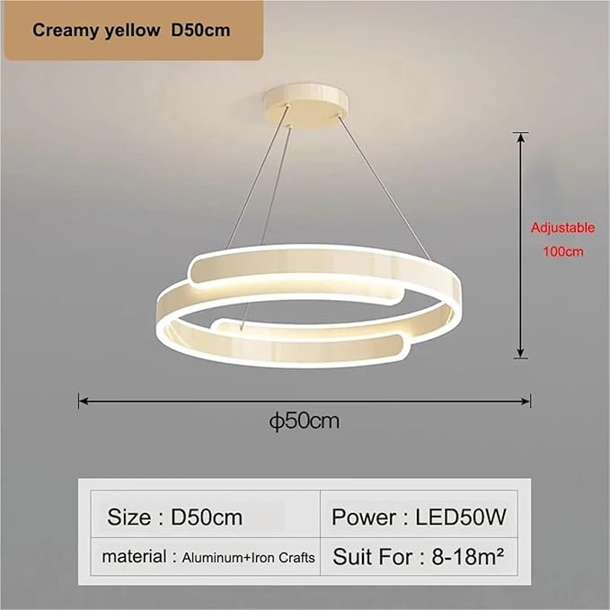 Nordic Double Layer C Aluminium Led Pendant Light for Table Dining Room Bedroom Office Decor Hanging Light Fixture,Full of Fashion(Cream D50cm)