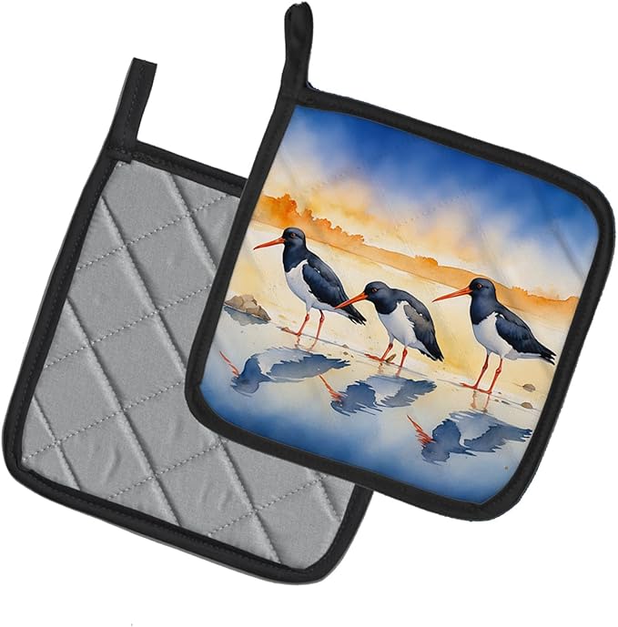 Caroline's Treasures Oystercatchers Foraging Pair of Pot Holders Kitchen Heat Resistant Pot Holders Sets Oven Hot Pads for Cooking Baking BBQ, 7 1/2 x 7 1/2