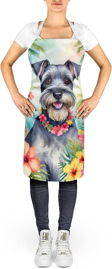 Caroline's Treasures Schnauzer Luau Apron Cooking Kitchen Server Baking Crafts Gardening for Adult Women Men, Unisex, Large, Multicolor