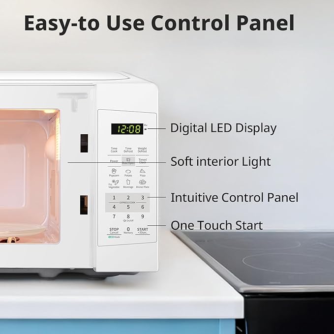 COMFEE' EM720CPL-PM Countertop Microwave Oven with Sound On/Off, ECO Mode and Easy One-Touch Buttons, 0.7 Cu Ft/700W, Pearl White