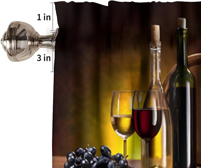 Wine Kitchen Valance, Rustic Wooden Board Wine Barrel Glass Grape Short Window Treatment for Home Bar Dining Bedroom Living Room Resturant, 54x18Inch