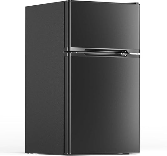 Electactic 3.1 Cu.Ft Mini Fridge with Freezer, 2 Door Compact Refrigerator, Mini Fridge with Adjustable Removable Glass Shelves for Bedroom, Office, Dorm or Apartment, Black