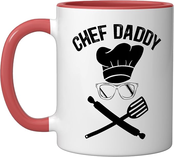 Chef Daddy Best Dad Ever Culinary Cooking Baking Fathers Day Ceramic Mug, Red/White
