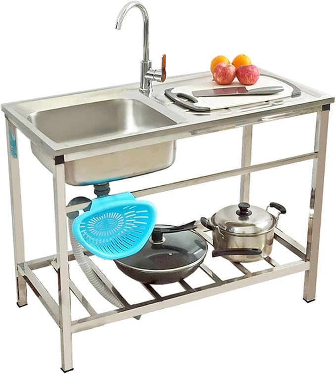 Sink Stainless Steel Kitchen Sink, for Washing Hands, Commercial Restaurant Utility Fish Cleaning Table, for Restaurant, Bar, Laundry, Garage, Backyard,with Faucet-83 * 50 * 75cm