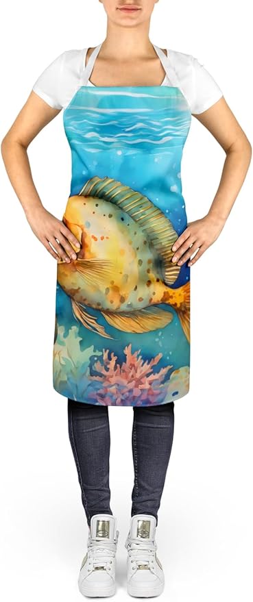 Caroline's Treasures Flounder Apron Cooking Kitchen Server Baking Crafts Gardening for Adult Women Men, Unisex, Large, Multicolor