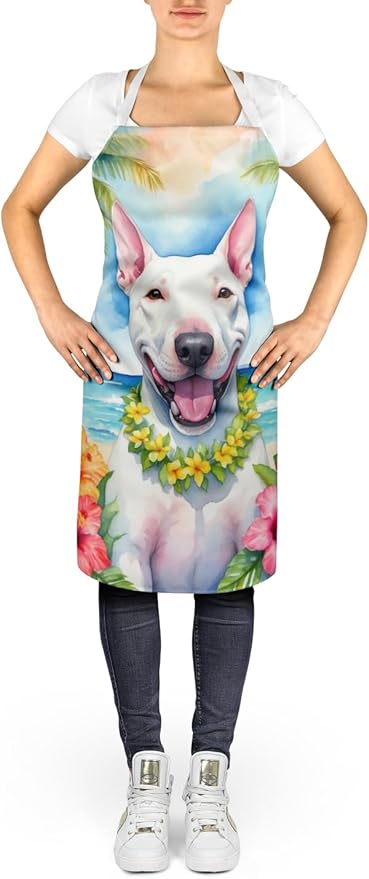 Caroline's Treasures Bull Terrier Luau Apron Cooking Kitchen Server Baking Crafts Gardening for Adult Women Men, Unisex, Large, Multicolor