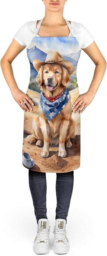 Caroline's Treasures Golden Retriever Cowboy Welcome Apron Cooking Kitchen Server Baking Crafts Gardening for Adult Women Men, Unisex, Large, Multicolor