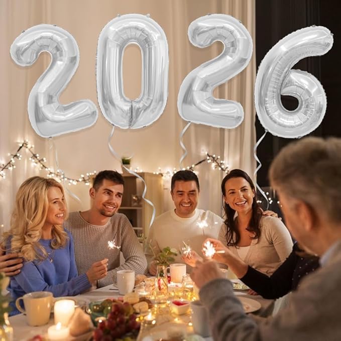 2026 Balloons, 40 Inch 2026 Number Balloons White 2026 Balloon Large Foil New Year Balloon Numbers 2026 Mylar Baloons for Birthday Christmas Graduation New Years Eve Party Supplies Decorations