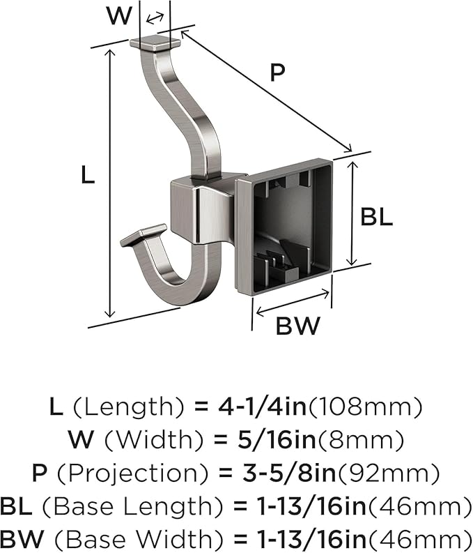 Amerock BH36020G10 | Brushed Nickel Single Robe Hook | 4-1/4 in. (108 mm) Length Towel Holder | Mulholland | Towel Hook for Bathroom | Bathroom Hardware | Bath Accessories