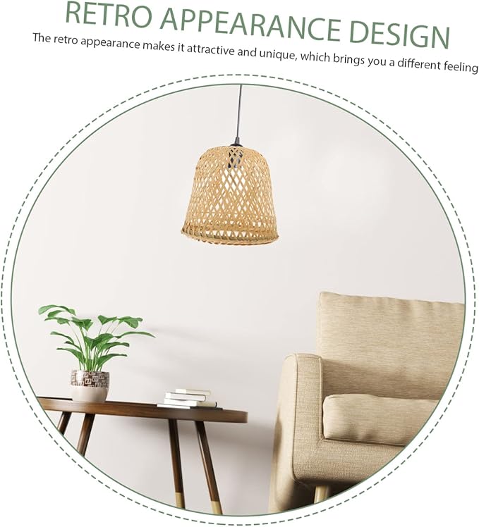 2pcs Bamboo Lampshade Rattan Light Fixture Boho Hanging Light Pink Tile Stickers Light Covers for Ceiling Lights Lampshades for Ceiling Lights Fan Bamboo Weaving Desk Lamp To Weave(Khakix2pcs,20x20x18