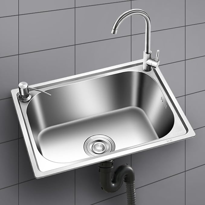 Commercial Sink Hand Washing Basin, Utility Sink Single Bowl Stainless Steel Kitchen Sink, with Drainer Unit and Tap, for Restaurant, Bar, Cafe, Salon & Spa, Home (Size : 42x36cm) (48x35cm)