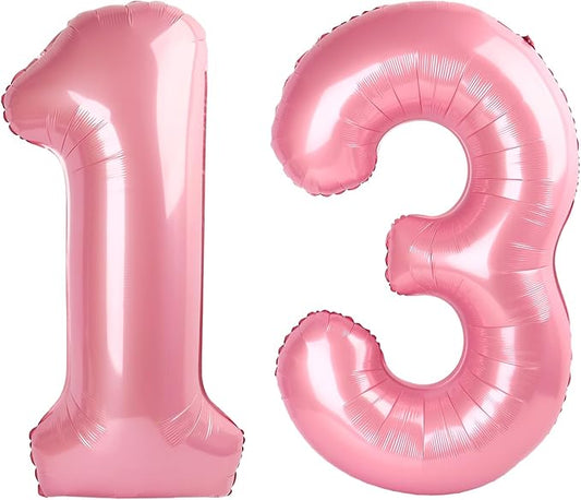 40 Inch 13 Balloon Number, Pink Happy Birthday Balloon for Girls Boys Babies, Number Balloons for 13 31 Wedding Bridal Shower Anniversaries Party