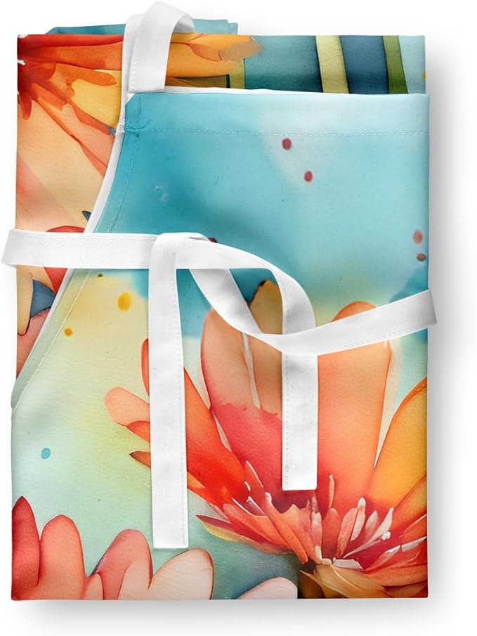 Caroline's Treasures Gerbera Daisies in Watercolor Apron Cooking Kitchen Server Baking Crafts Gardening for Adult Women Men, Unisex, Large, Multicolor