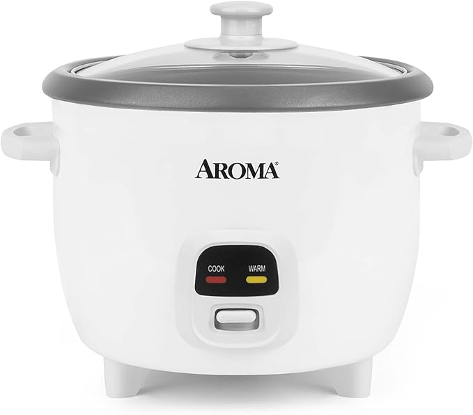 AROMA Rice Cooker, 3-Cup (Uncooked) / 6-Cup (Cooked), Small Rice Cooker, Oatmeal Cooker, Soup Maker, Auto Keep Warm, 1.5 Qt, White, ARC-393NG