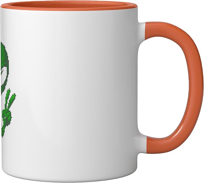 Art Alien Peace Sign UFO Ceramic Mug, Orange/White