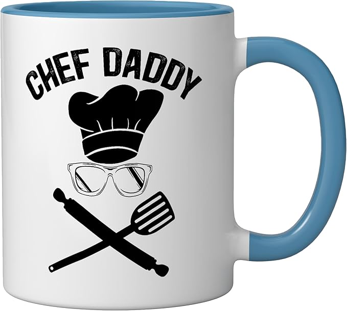 Chef Daddy Best Dad Ever Culinary Cooking Baking Fathers Day Ceramic Mug, Blue/White