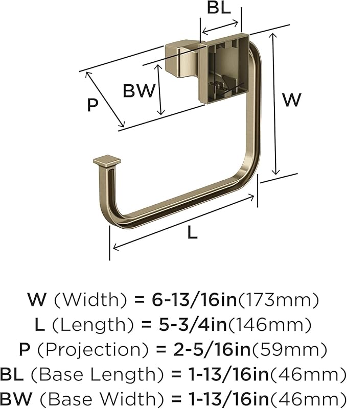 Amerock BH36022BBZ | Golden Champagne Towel Ring | 5-3/4 in (146 mm) Length Towel Holder | Mulholland | Hand Towel Holder for Bathroom Wall | Small Kitchen | Bath Accessories
