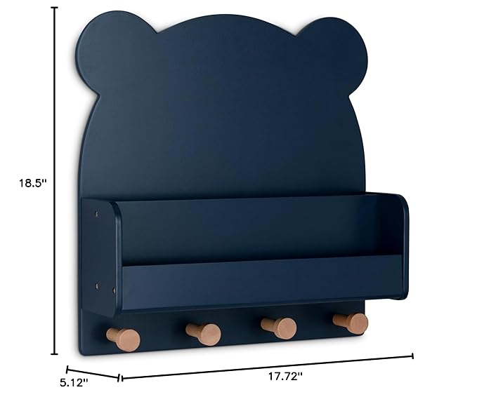 babyGap by Delta Children Brannan Bear Wall Shelf with 4 Hooks, Navy