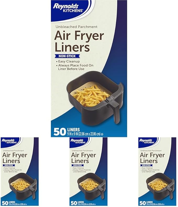 Reynolds Kitchens Air Fryer Liners Disposable, Unbleached Parchment Paper Sheets, 50 Count (Pack of 4)
