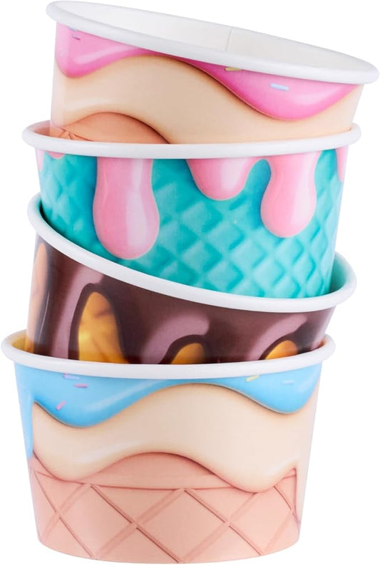 Restaurantware Paper Cups 200 Count 8 Ounce Square Disposable Ice Cream Containers, Leak-Resistant Paper Dessert To Go Cups, Hot And Cold Food, Durable Assorted Cone Design