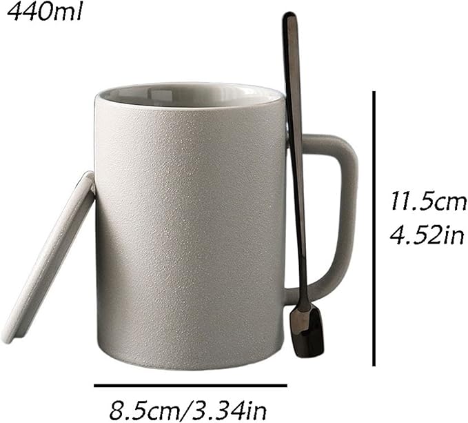 Latte Mug 350ML/440ML European Frosted Ceramic Mug with Lid Spoon Coarse Pottery Retro Breakfast Oatmeal Cup for Any Kitchen (Color : 1) (D)