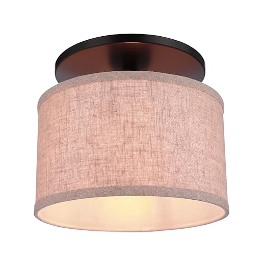 Instant Flush Mount Recessed Can Conversion Kit – Brushed Bronze with Natural Linen Drum Shade – Converts 6" Recessed Cans into Decorative Fixtures – Worth Home Products